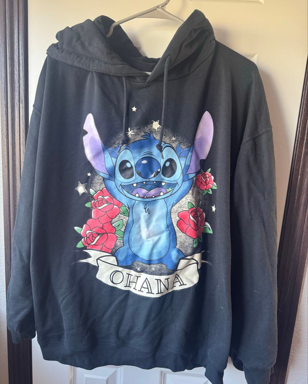 Disney Lilo & Stitch Ohana Black Hoodie Women's Plus Size 3X Roses OBO